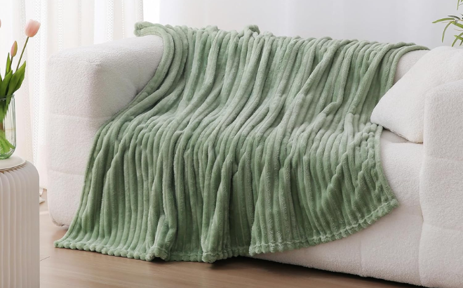 sage green fleece throw blanket